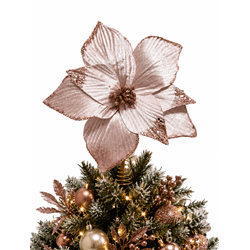 Flor Natalina Poinsetia Rosa Com Brilho Borda - 41... - BARBIZAN DECORE