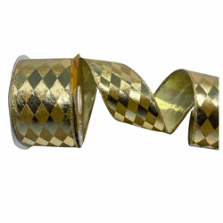 Fita Natalina Veludo Bege Dourado Geométrico 6,3cm... - BARBIZAN DECORE