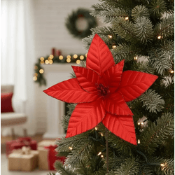 Flor Natalina Poinsetia Veludo Vermelho Flor De Na... - BARBIZAN DECORE