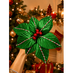 Flor Natalina Poinsetia Verde Vermelho - 42025 - BARBIZAN DECORE