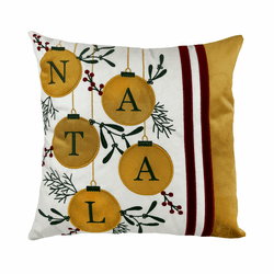 Almofada Veludo Natal Bordada Natal Dourado Decort... - BARBIZAN DECORE