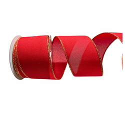 Fita Natalina Aramada 6,3cm Vermelho Borda Dourada... - BARBIZAN DECORE