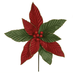 Flor Natalina Poinsetia Vermelha Veludo Com Verde ... - BARBIZAN DECORE