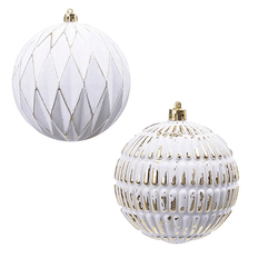 Jogo De 4 Bolas De Natal Branca Com Relevos Dourad... - BARBIZAN DECORE