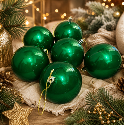 Jogo 6 Bolas De Natal Tubo Verde Perolada 8 Cm - 4... - BARBIZAN DECORE
