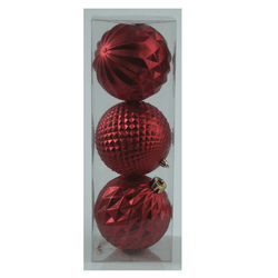 Jogo 3 Bolas Decorada Vermelho Fosco 12cm Natal Fl... - BARBIZAN DECORE
