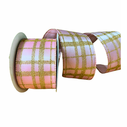 Fita Natalina Aramada 6,3cm Cetim Rosa E Dourado 9... - BARBIZAN DECORE