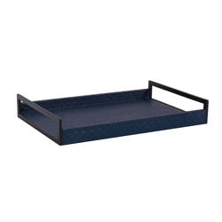 Bandeja Retangular Madeira Couro Sintético Azul 36... - BARBIZAN DECORE