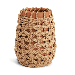 Vaso Em Ceramica Com Trama Em Papel Marrom 22cm Ma... - BARBIZAN DECORE