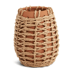 Vaso Em Ceramica Com Trama Em Papel Marrom 18,5cm ... - BARBIZAN DECORE