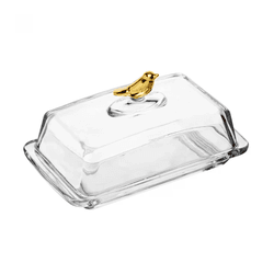 Manteigueira Retangular com Tampa Golden Bird 18cm... - BARBIZAN DECORE