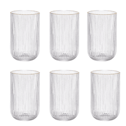 Jogo De 6 Copos Alto Cameratta Borda Dourada 425ml... - BARBIZAN DECORE
