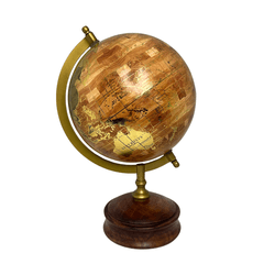 Globo Decorativo Base Madeira E Metal Dourado 27 C... - BARBIZAN DECORE
