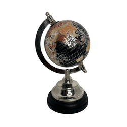 Globo Decorativo Base Madeira E Metal Preto E Prat... - BARBIZAN DECORE