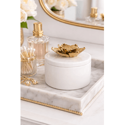 Caixa Decorativa Ceramica Flor Branco E Dourado 14... - BARBIZAN DECORE