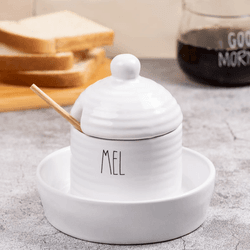 Meleira em Cerâmica com Pratinho Porta Mel - 4328... - BARBIZAN DECORE