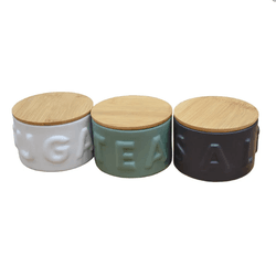 Jogo com Três Potes Sugar Coffe Tea em Cerâmica Co... - BARBIZAN DECORE