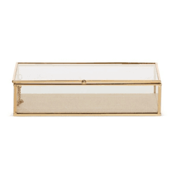 Caixa Organizadora Em Vidro Com Metal Dourado e Li... - BARBIZAN DECORE