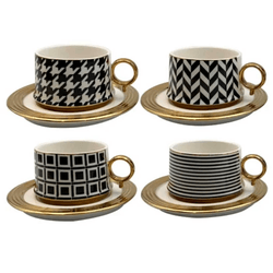 Jogo De 4 Xícaras Para Café Com Pires New Bone Mot... - BARBIZAN DECORE