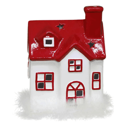 Casinha Cêramica Noel Nevada Led Vila Natalina Bra... - BARBIZAN DECORE