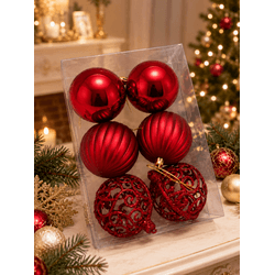 Jogo 6 Bolas De Natal Vermelho Com Brilho E Textur... - BARBIZAN DECORE