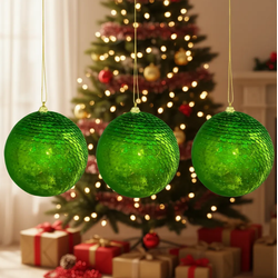 Jogo 3 Bolas De Natal Verde Lantejoula 10cm Decora... - BARBIZAN DECORE