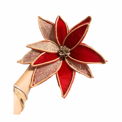 Flor Natalina Veludo Vermelho Com Pinha Bege Rusti... - BARBIZAN DECORE
