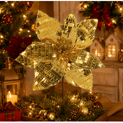Flor De Natal Poinsetia Dourado Espelhado Luxo Nat... - BARBIZAN DECORE