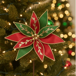 Flor De Natal Veludo Vermelho E Verde Folhas Luxo ... - BARBIZAN DECORE