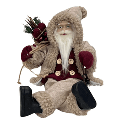 Papai Noel Sentado Presente Lanterna Vinho E Bege ... - BARBIZAN DECORE