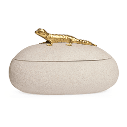 Pote Decorativo Lagarto em Poliresina Cinza e Dour... - BARBIZAN DECORE