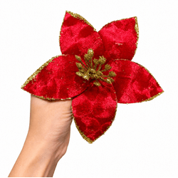 Flor Natalina Poinsetia Vermelha Com Brilho Dourad... - BARBIZAN DECORE