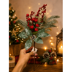 Galho Natalino Nevado Berry Pinha Enfeite Árvore D... - BARBIZAN DECORE