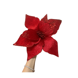 Flor Natalina Poinsetia Vermelha Com Brilho Cromus... - BARBIZAN DECORE