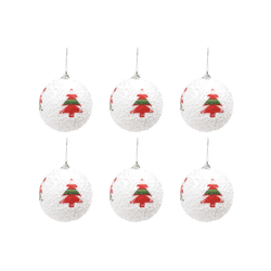 Jogo 6 Bolas de Natal Branca Decorada Árvore Color... - BARBIZAN DECORE