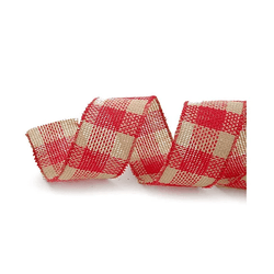 Fita Natalina Aramada 6,3cm Xadrez Vermelho E Bege... - BARBIZAN DECORE