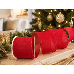 Fita Natalina Aramada 6,3cm Vermelha Juta Lisa 9,1... - BARBIZAN DECORE
