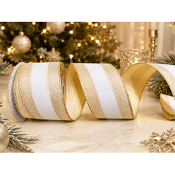 Fita Natalina Aramada 6,3cm Linho Dourado Com Bril... - BARBIZAN DECORE