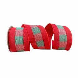 Fita Natalina Aramada 6,3cm Linho Vermelho Com Xad... - BARBIZAN DECORE