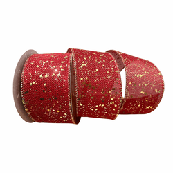 Fita Natalina Aramada 6,3cm Vermelha Brilho Dourad... - BARBIZAN DECORE