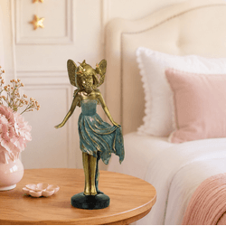 Escultura Decor Poliresina Menina Fada Azul Dourad... - BARBIZAN DECORE