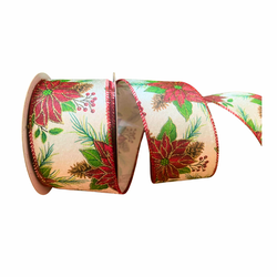 Fita Natalina Aramada Veludo 6,3cm Poinsetia Verme... - BARBIZAN DECORE