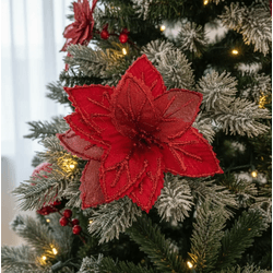 Flor Natalina Bico De Papagaio Veludo Vermelho Tel... - BARBIZAN DECORE