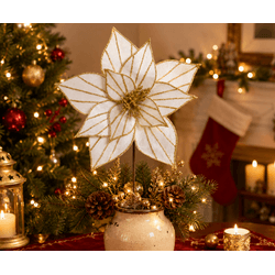 Flor Natalina Bico De Papagaio Veludo Branco Com D... - BARBIZAN DECORE