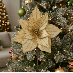 Flor Natalina Flor De Natal Champagne Veludo Com G... - BARBIZAN DECORE