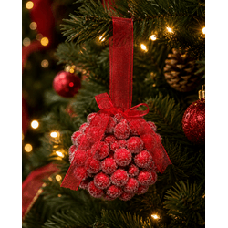 Jogo De 3 Bolas De Natal Vermelho Berry Nevado Cro... - BARBIZAN DECORE