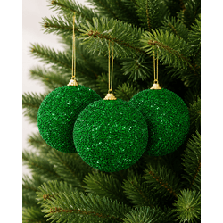 Jogo 3 Bolas De Natal com Glitter Verde Brilho 10c... - BARBIZAN DECORE