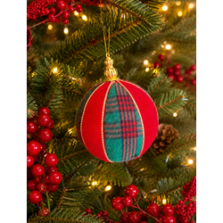 Jogo 4 Bolas Decoradas de Natal Vermelho Xadrez Ve... - BARBIZAN DECORE