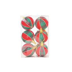 Jogo 6 Bolas Decoradas De Natal Vermelho Xadrez Ve... - BARBIZAN DECORE