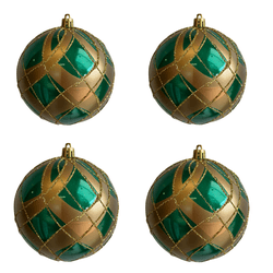 Jogo 4 Bolas Natal Verde E Dourado Brilho 10cm Cro... - BARBIZAN DECORE